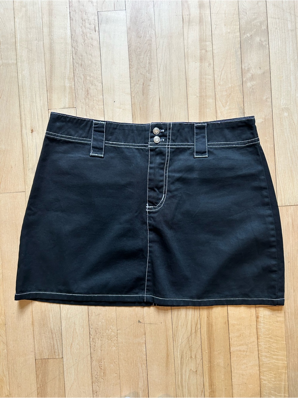 Black Buffalo Shiny Mini Skirt with White Top Stitching